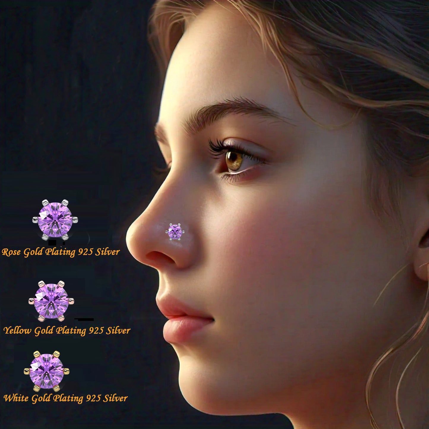 Amethyst 925 Silver Nose Pin