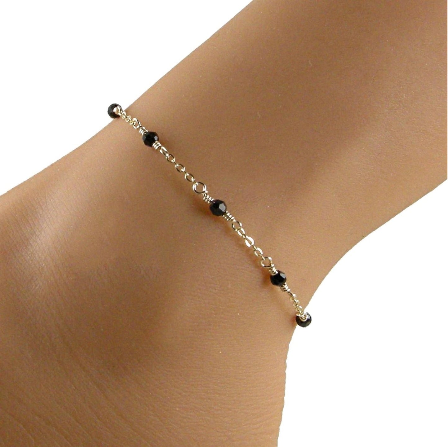 Black Crystal 925 Silver Anklet
