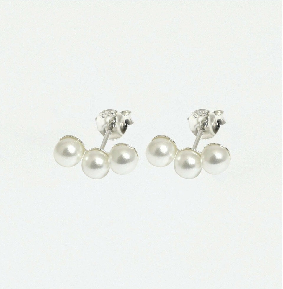 Triple Mini Pearl 925 Silver Earring