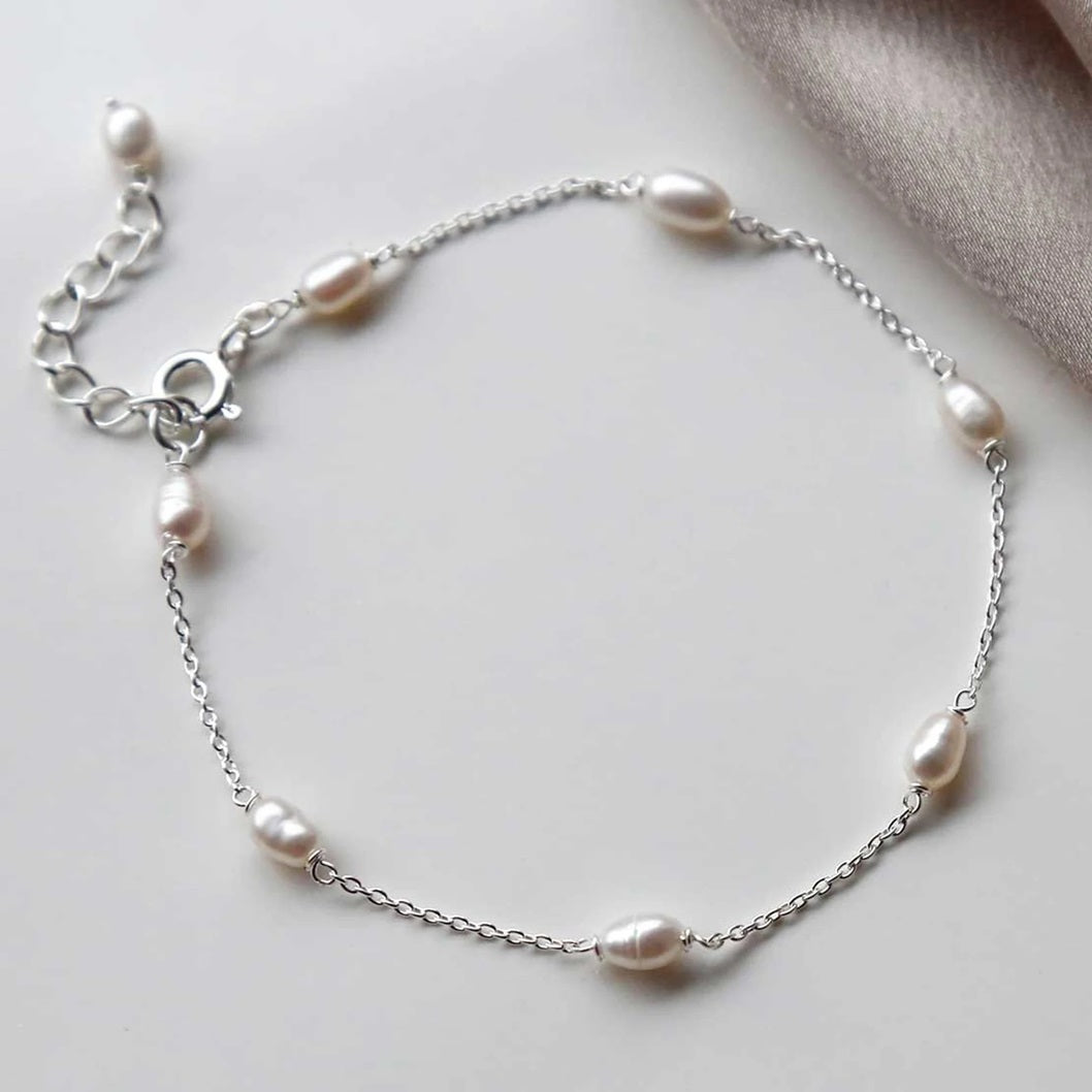 Dew Drop Pearl 925 Silver Anklet