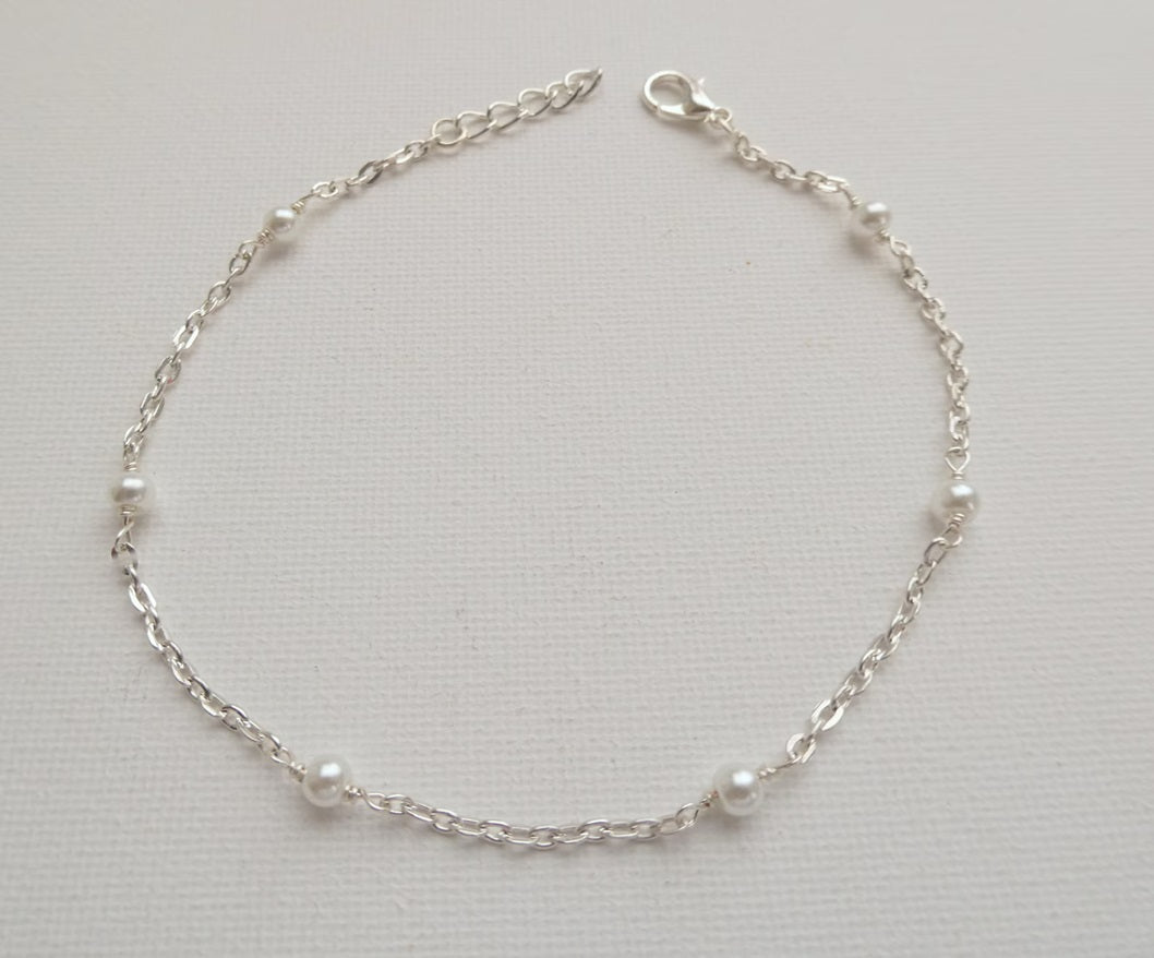 Faux Pearl 925 Silver Anklet