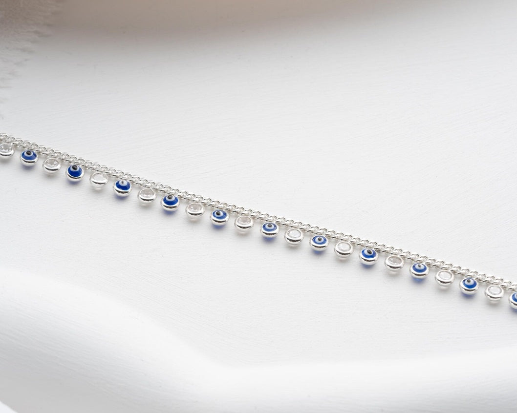 Beads Danging Evil Eye 925 Silver Anklet