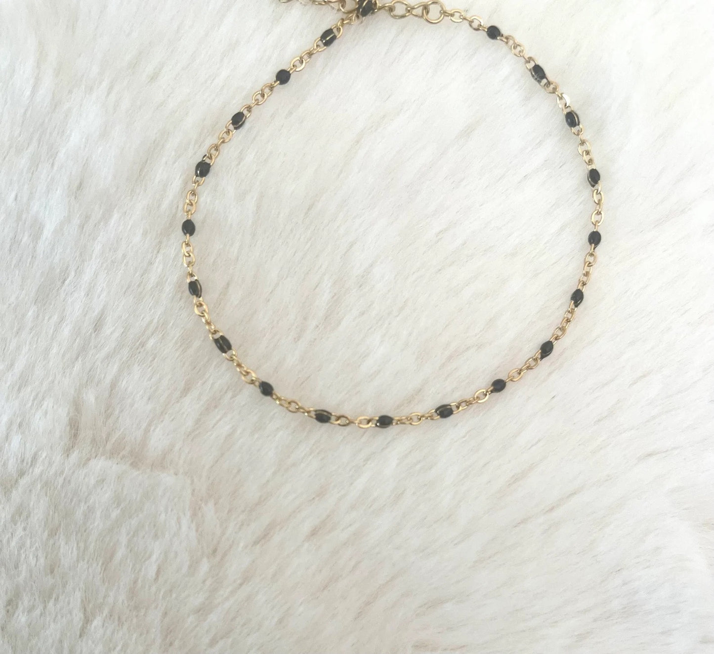 Black Beaded 925 Silver Anklet