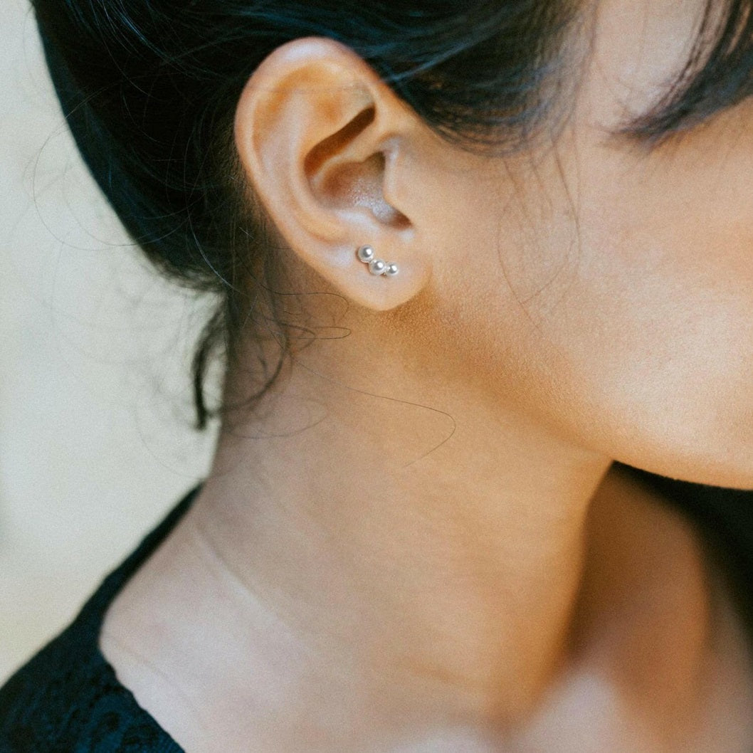 Triple Mini Pearl 925 Silver Earring