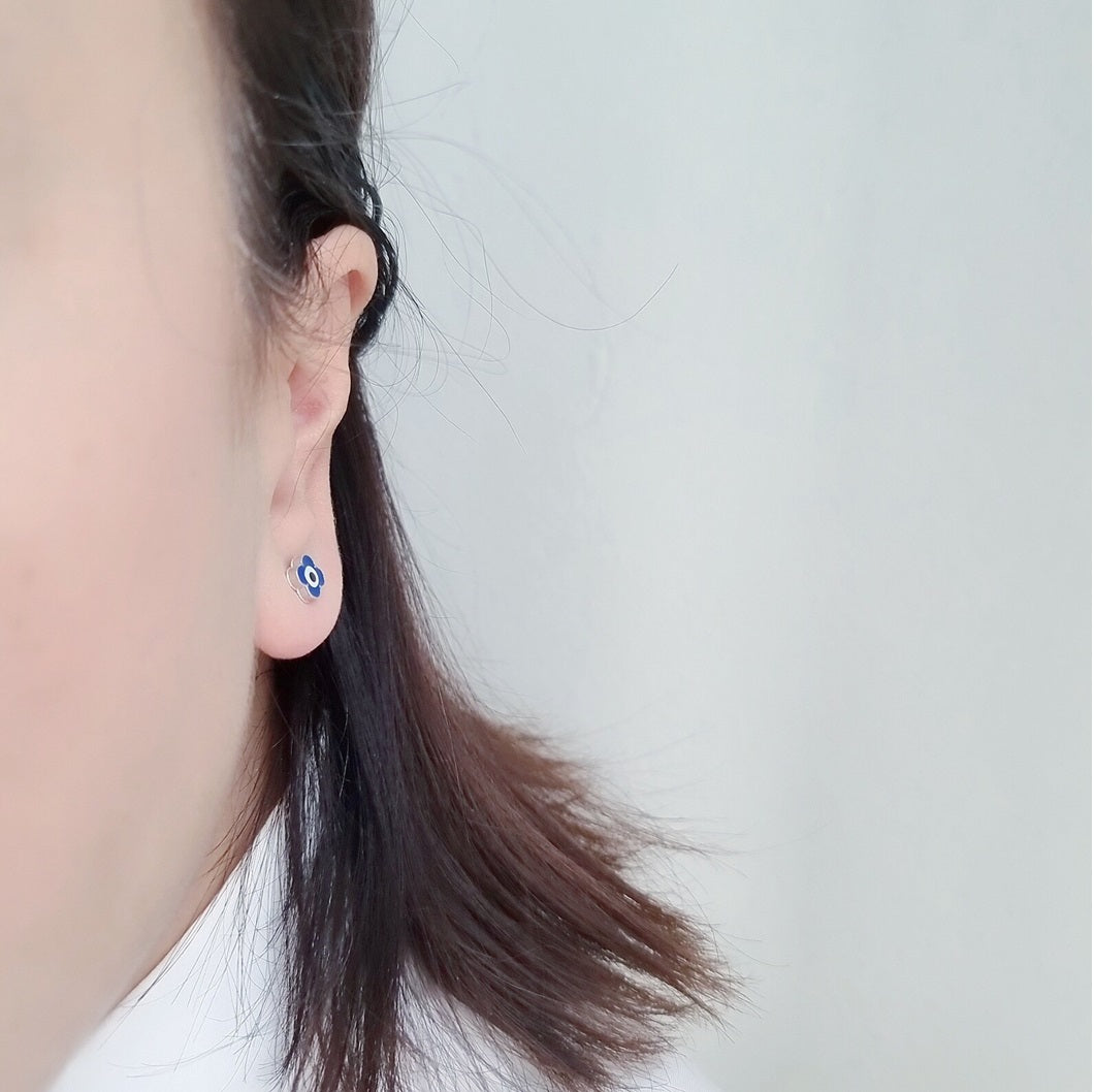 Cross Flower Evil Eye 925 Silver Earring