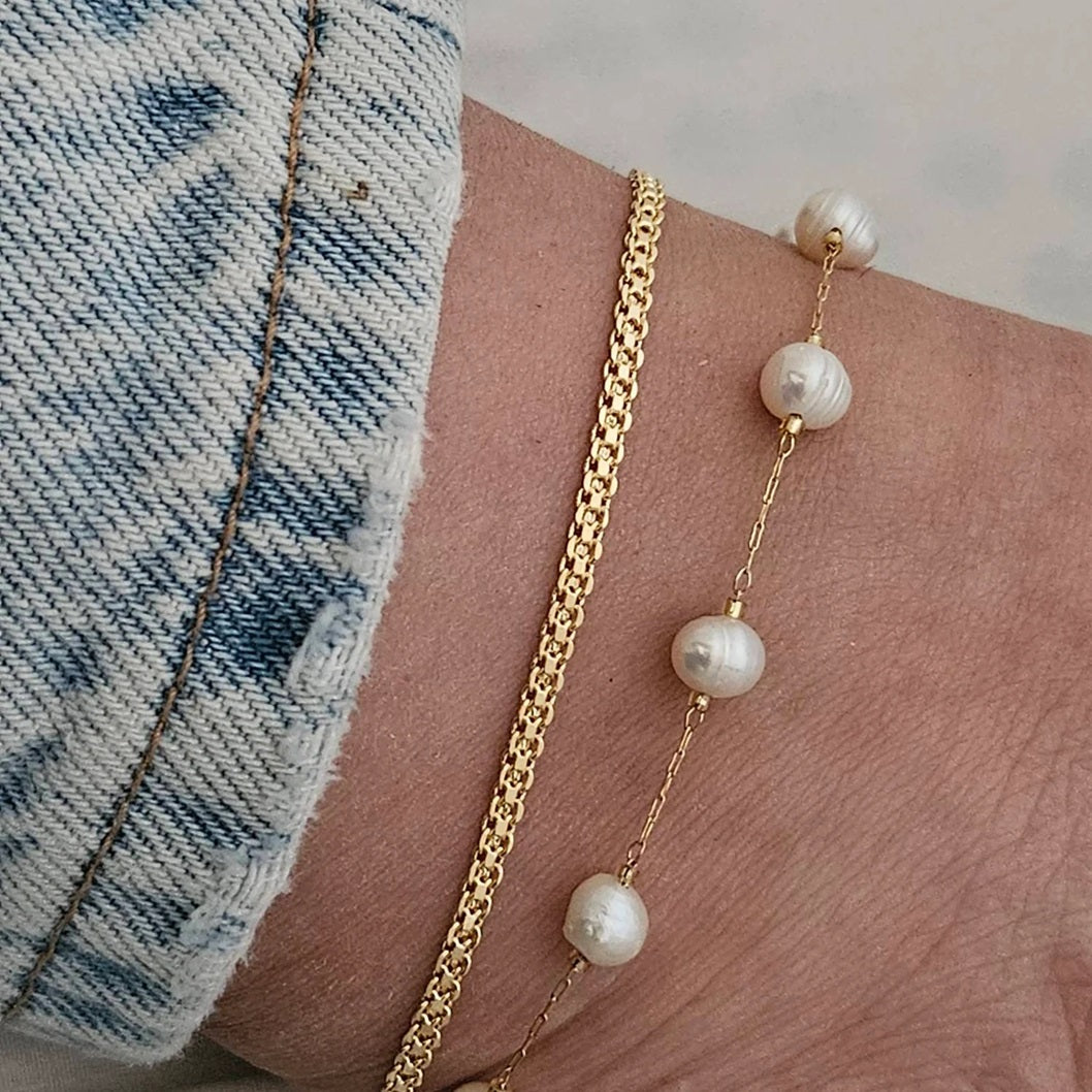 Large Beaded Pearl 925 Silver Anklet
