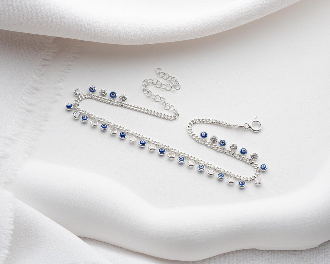 Beads Danging Evil Eye 925 Silver Anklet