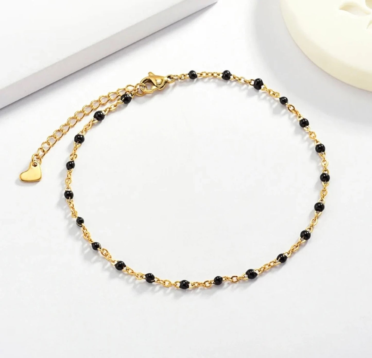 Black Beaded 925 Silver Anklet