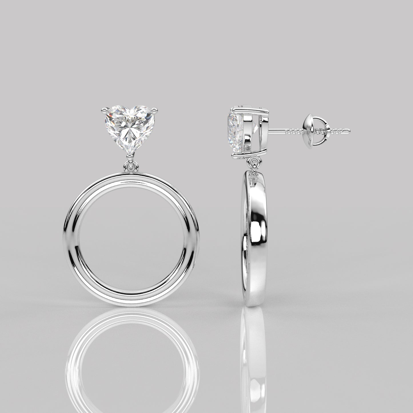 Heart circle 1 Carat Moissanite Diamond 925 Silver Earring