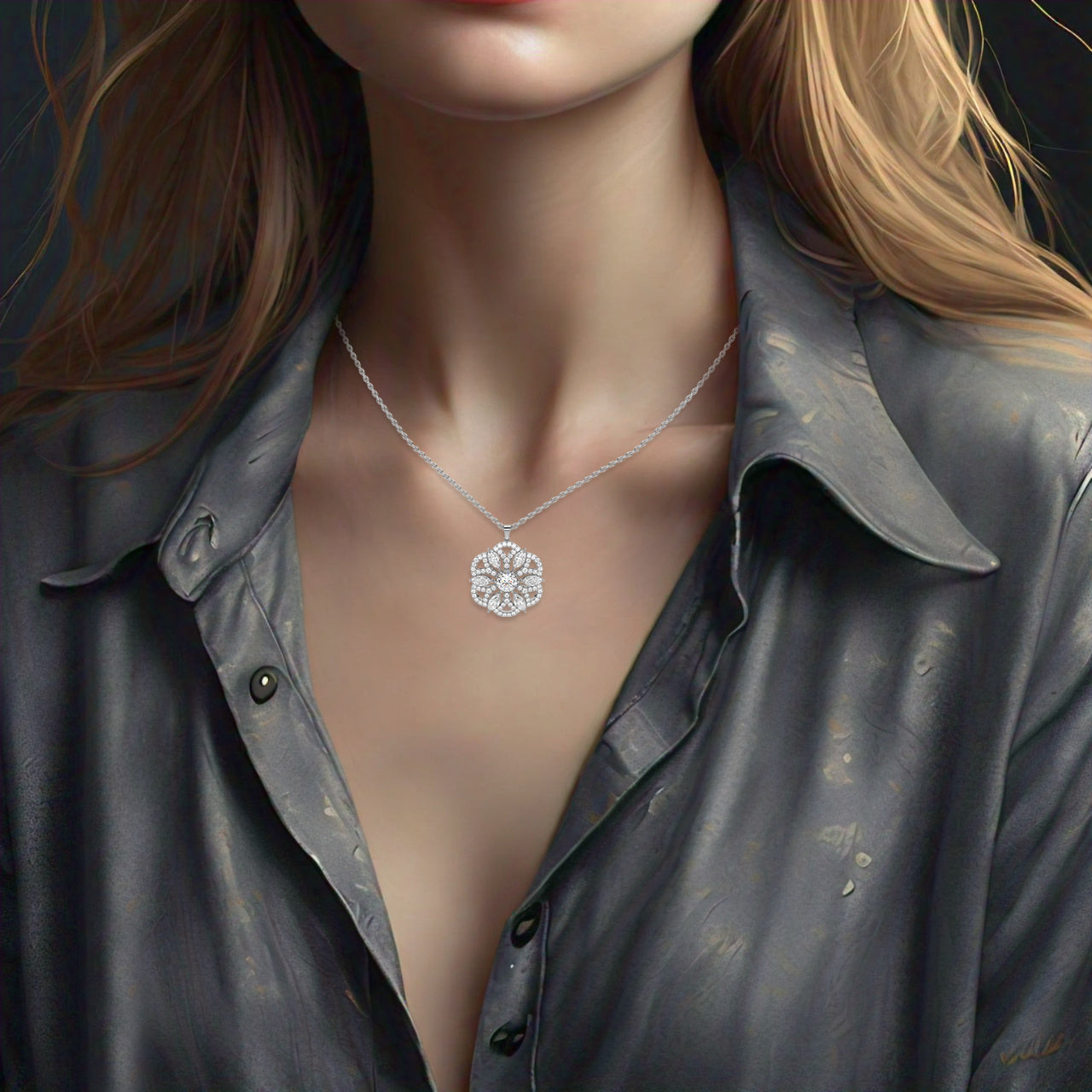 Clusters Moissanite Diamond 925 Silver Necklace