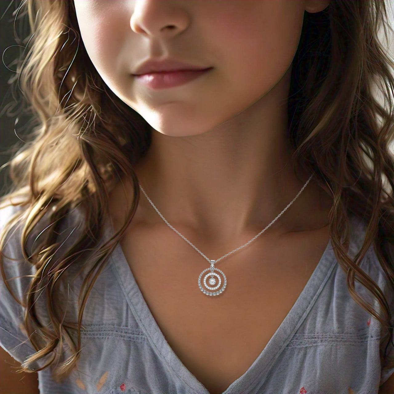 Round Beed Moissanite Diamond 925 Silver Necklace