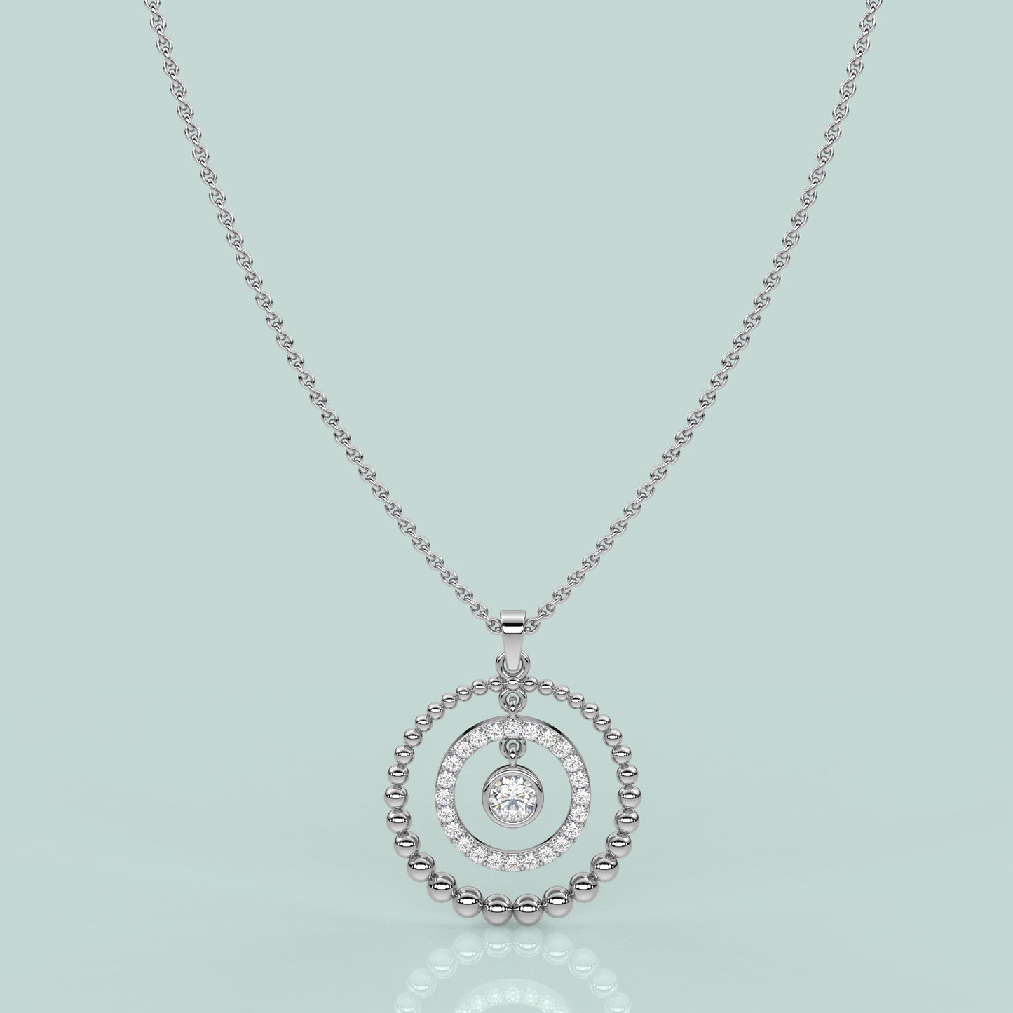 Round Beed Moissanite Diamond 925 Silver Necklace