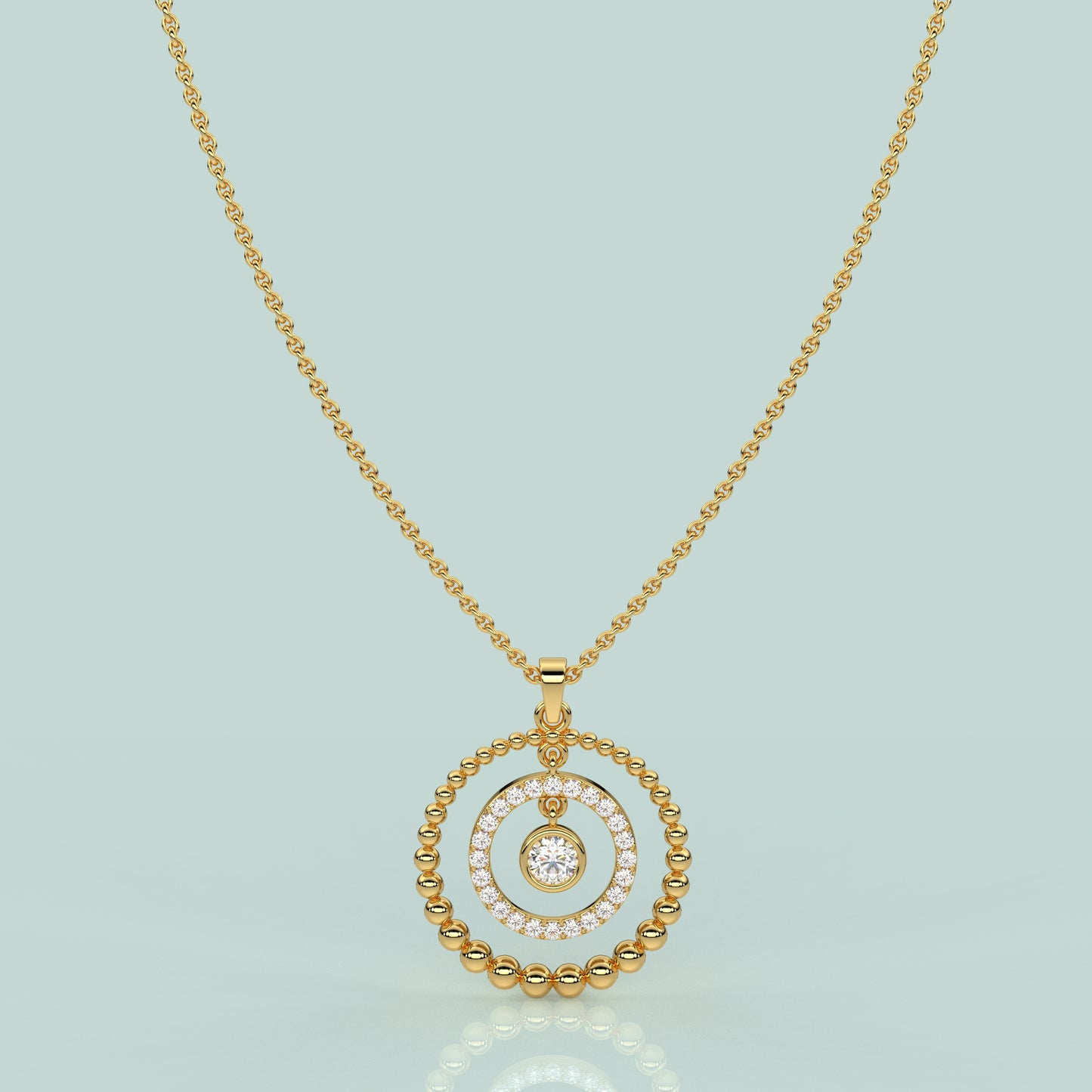 Round Beed Moissanite Diamond 925 Silver Necklace