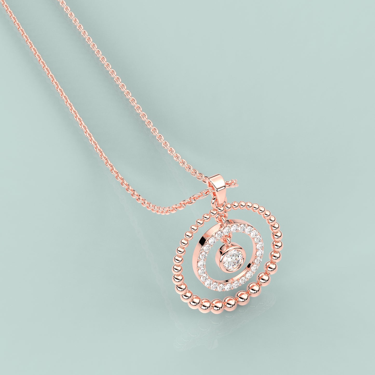 Round Beed Moissanite Diamond 925 Silver Necklace