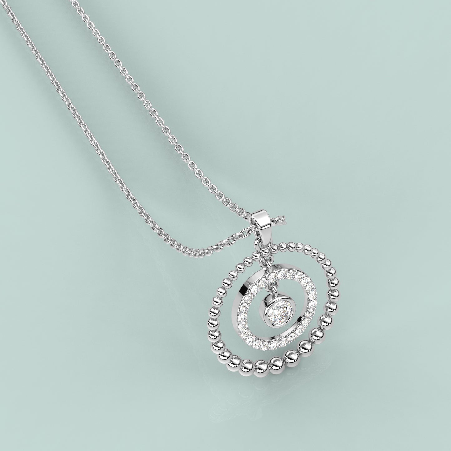 Round Beed Moissanite Diamond 925 Silver Necklace