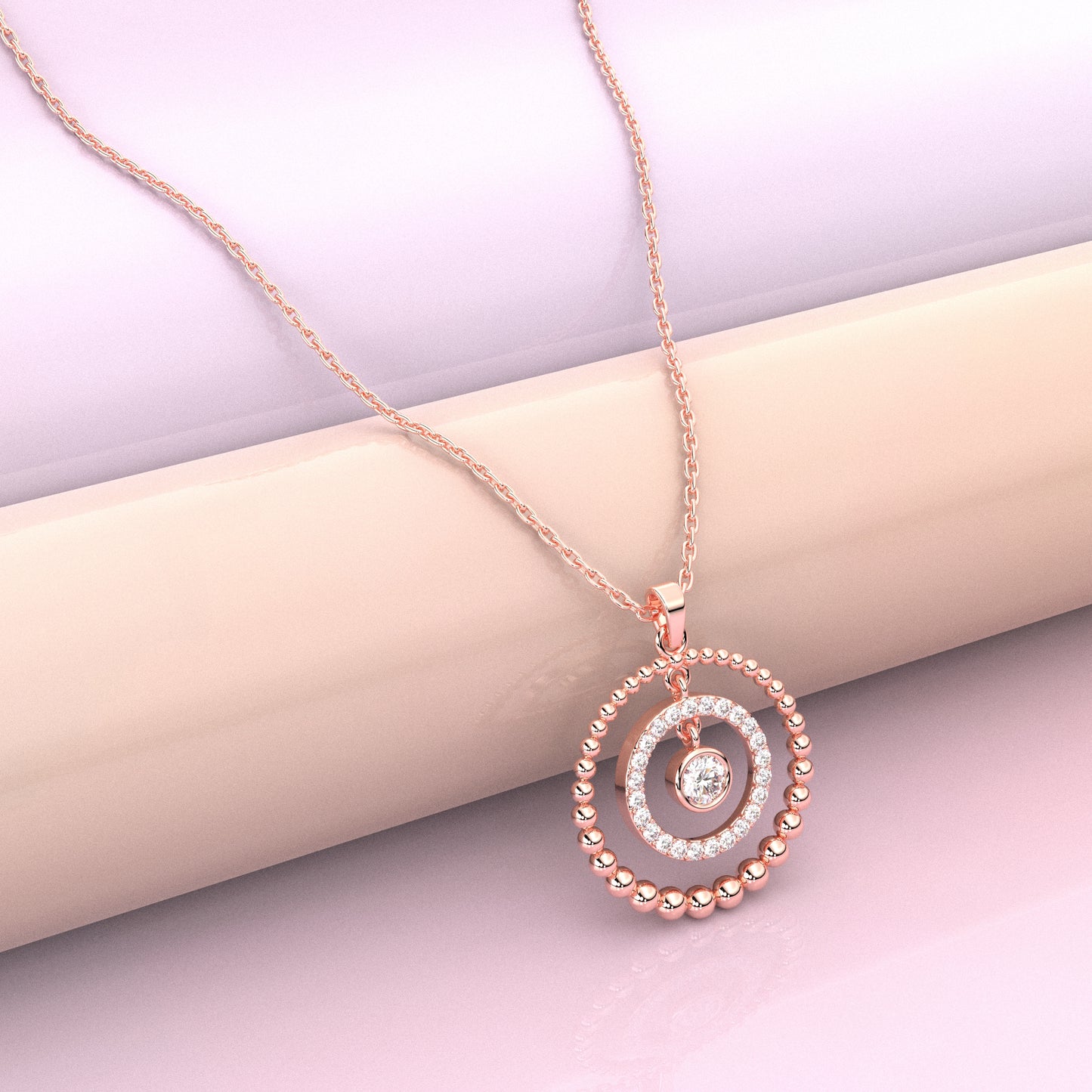Round Beed Moissanite Diamond 925 Silver Necklace