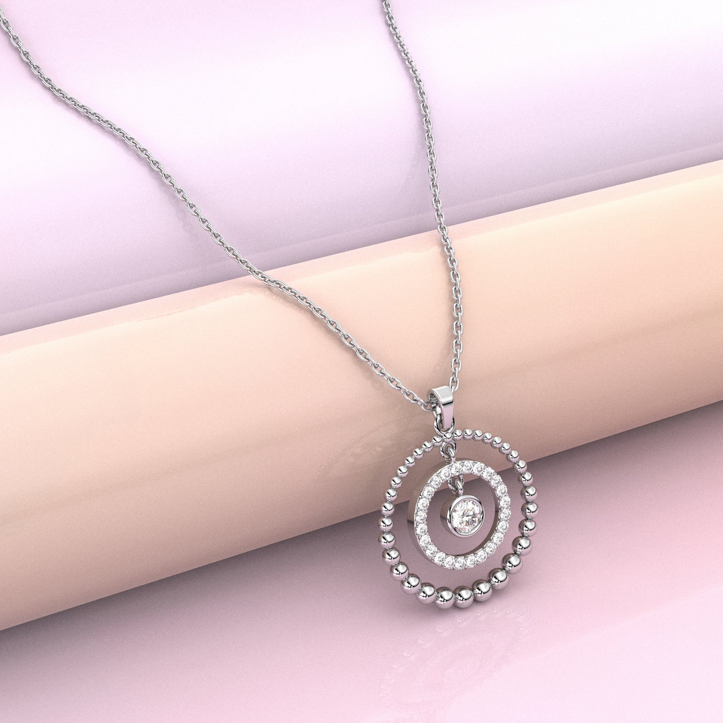 Round Beed Moissanite Diamond 925 Silver Necklace