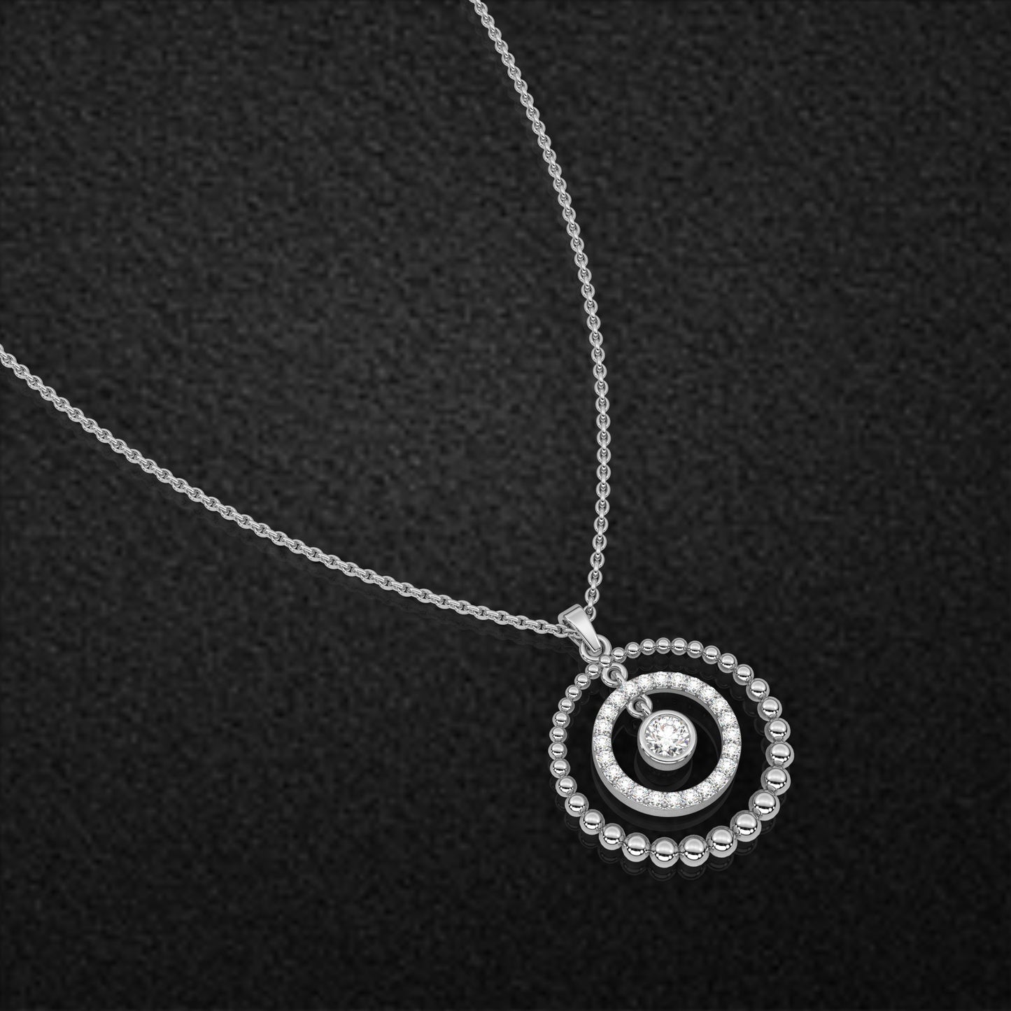 Round Beed Moissanite Diamond 925 Silver Necklace