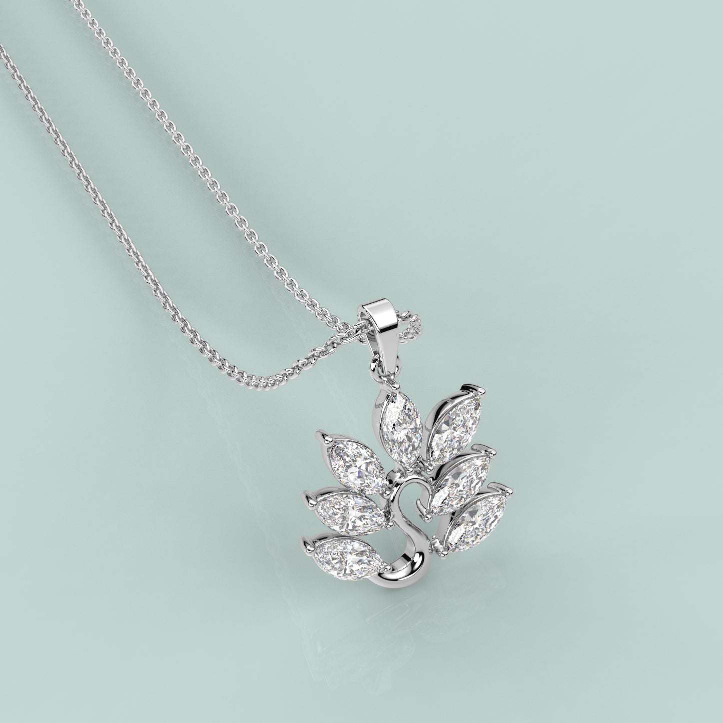 Leaf Design Moissanite Diamond 925 Silver Necklace