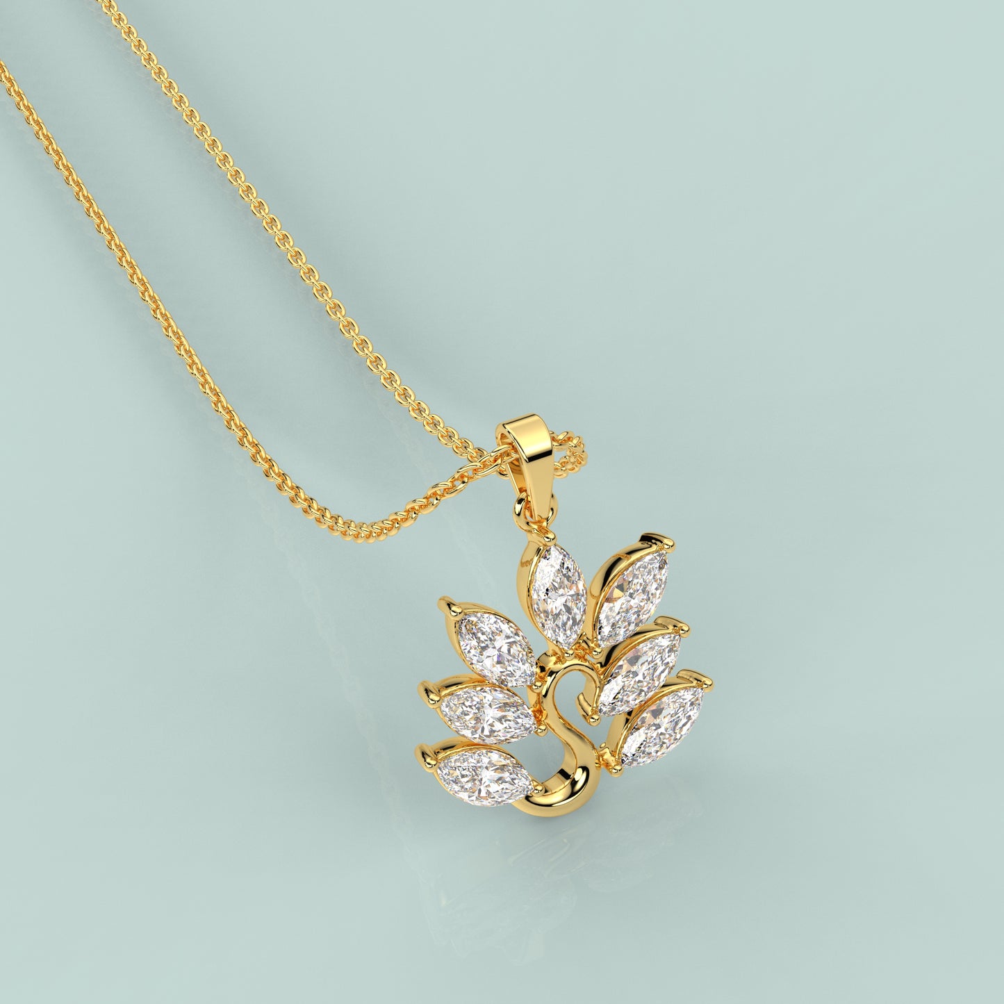 Leaf Design Moissanite Diamond 925 Silver Necklace
