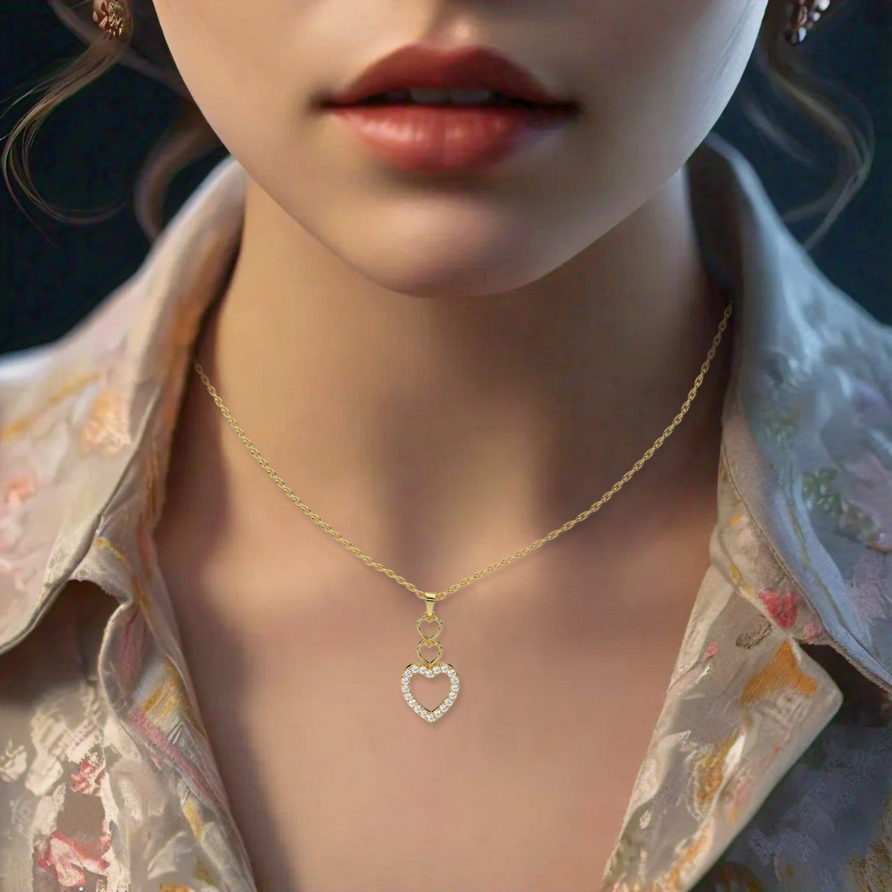 Yellow gold Heart Moissanite Diamond 925 Silver Necklace