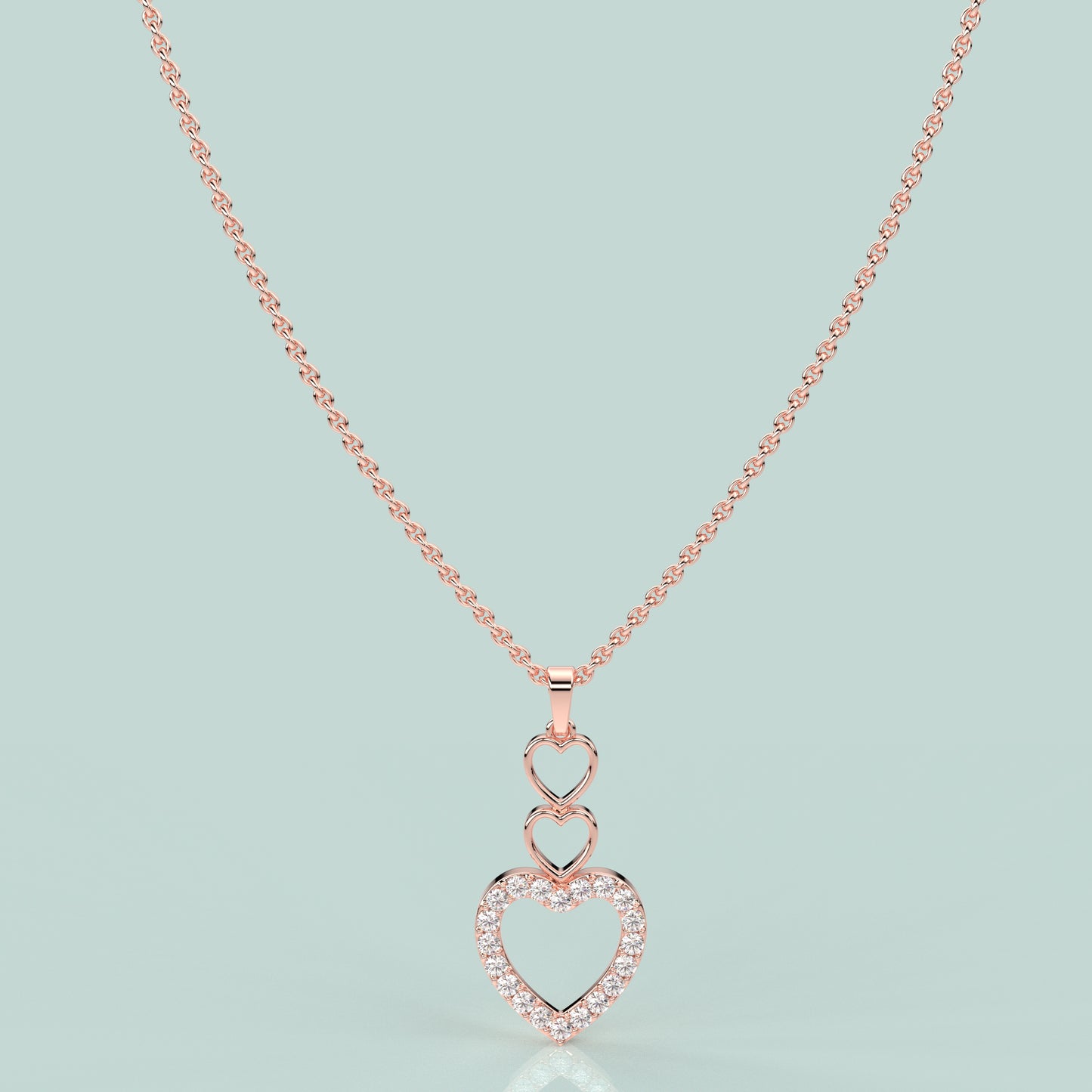 Rose gold Triple Heart Moissanite Diamond 925 Silver Necklace