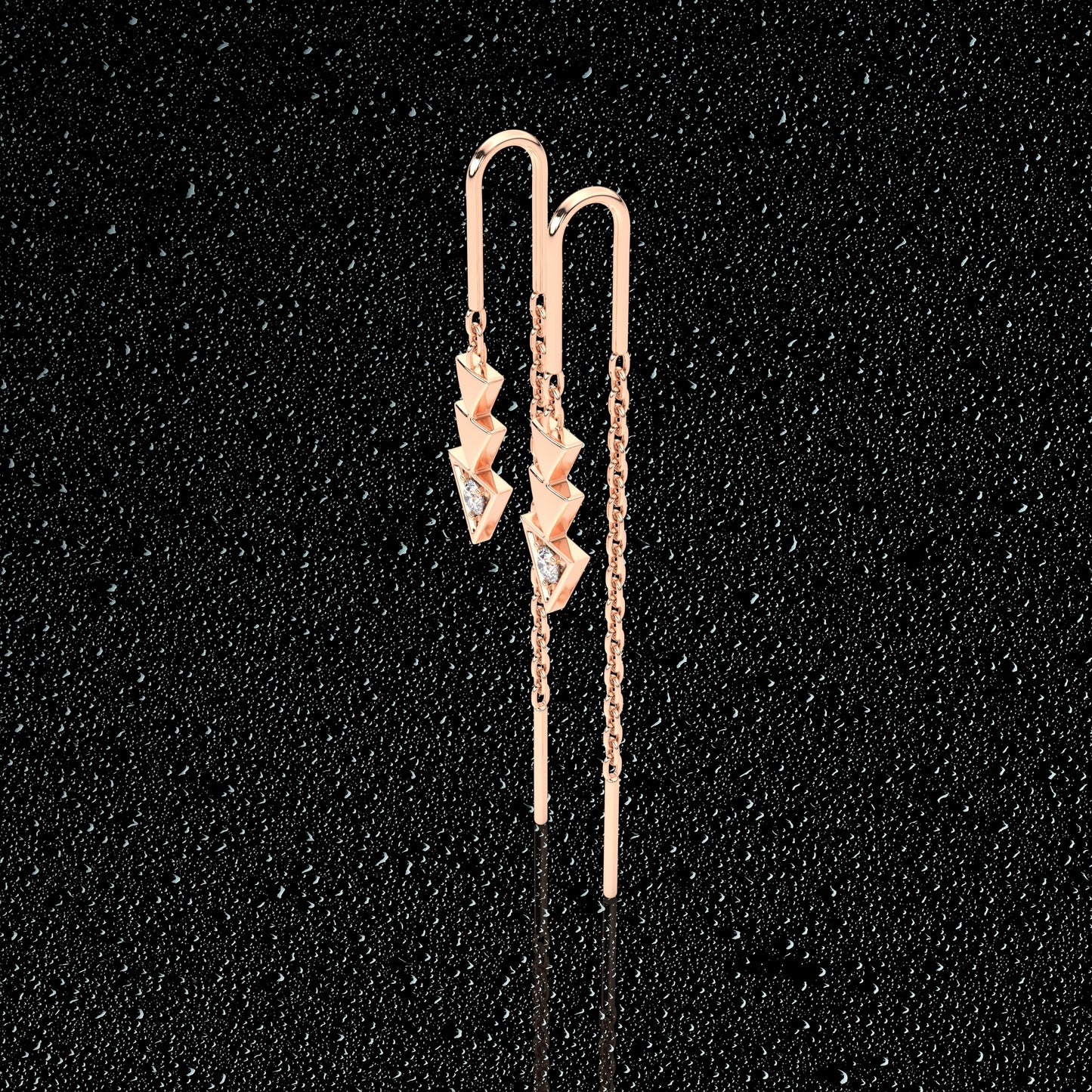 Rose gold Three tringle Sui Dhaga 925 silver Earring