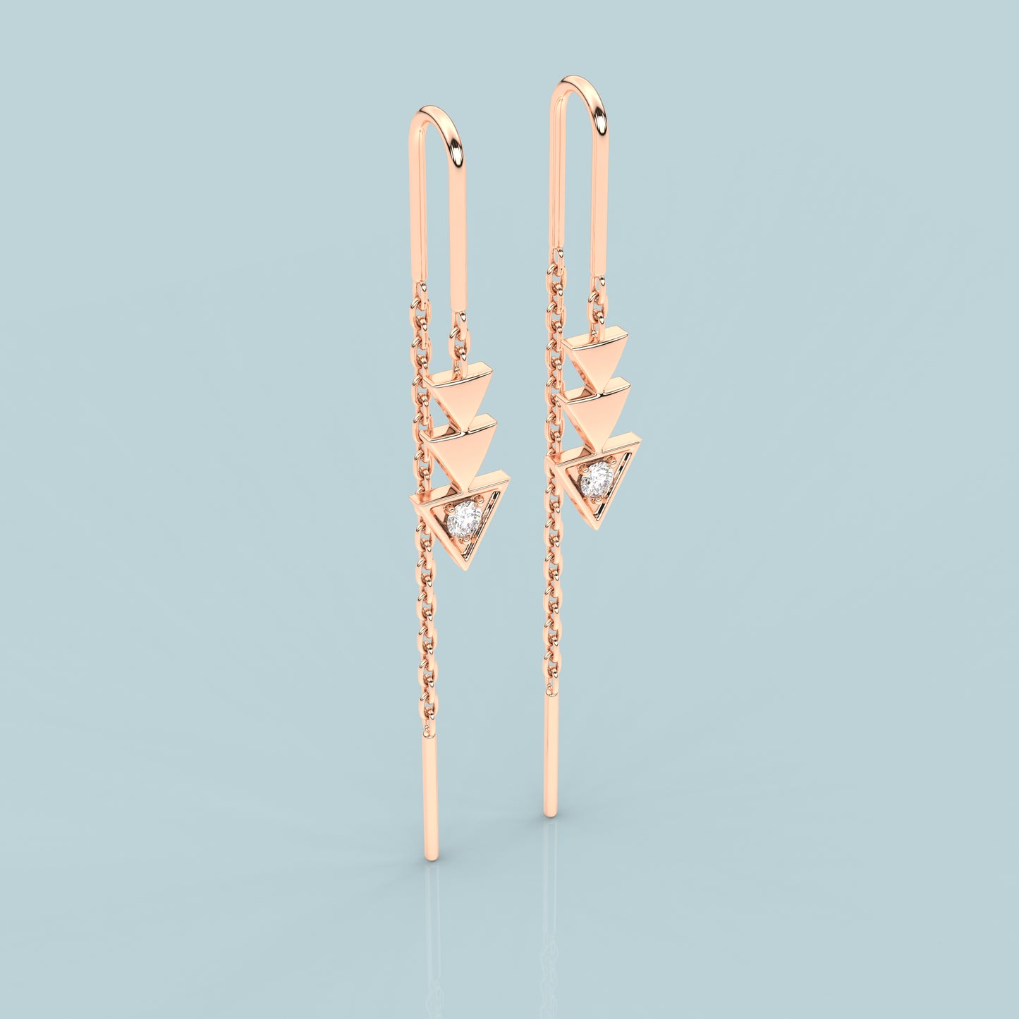 Rose gold Three tringle Sui Dhaga 925 silver Earring