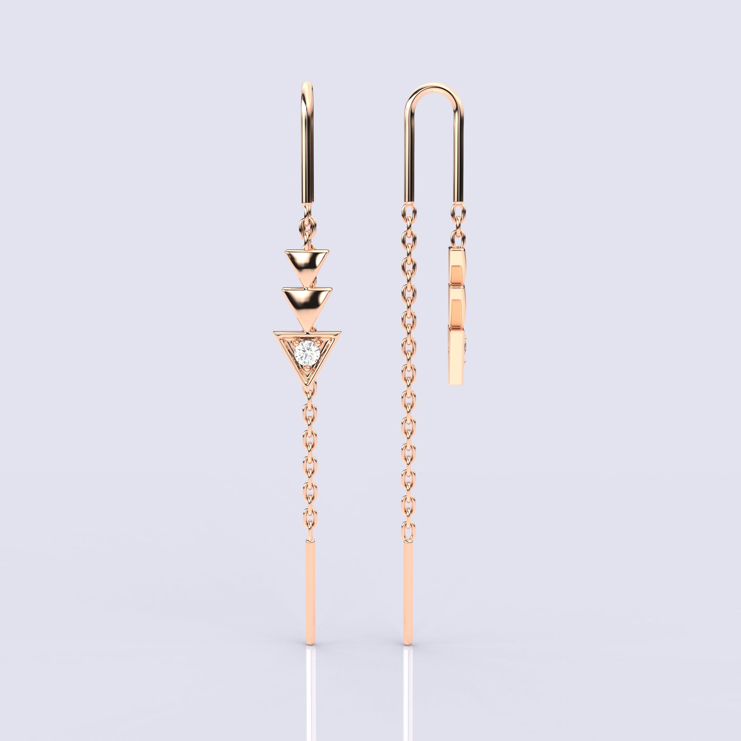 Rose gold Three tringle Sui Dhaga 925 silver Earring