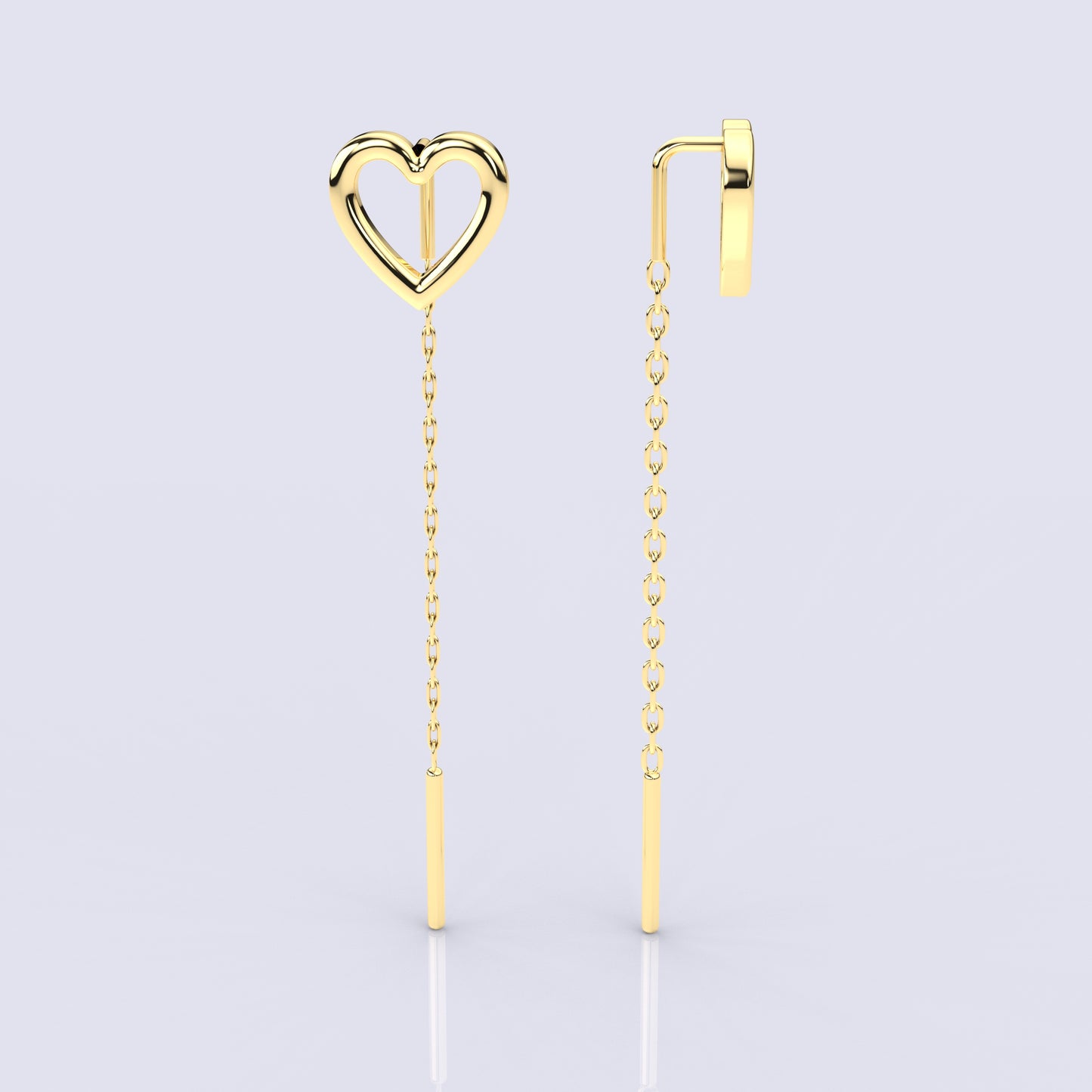 Heart Yellow gold Sui Dhaga 925 silver Earring