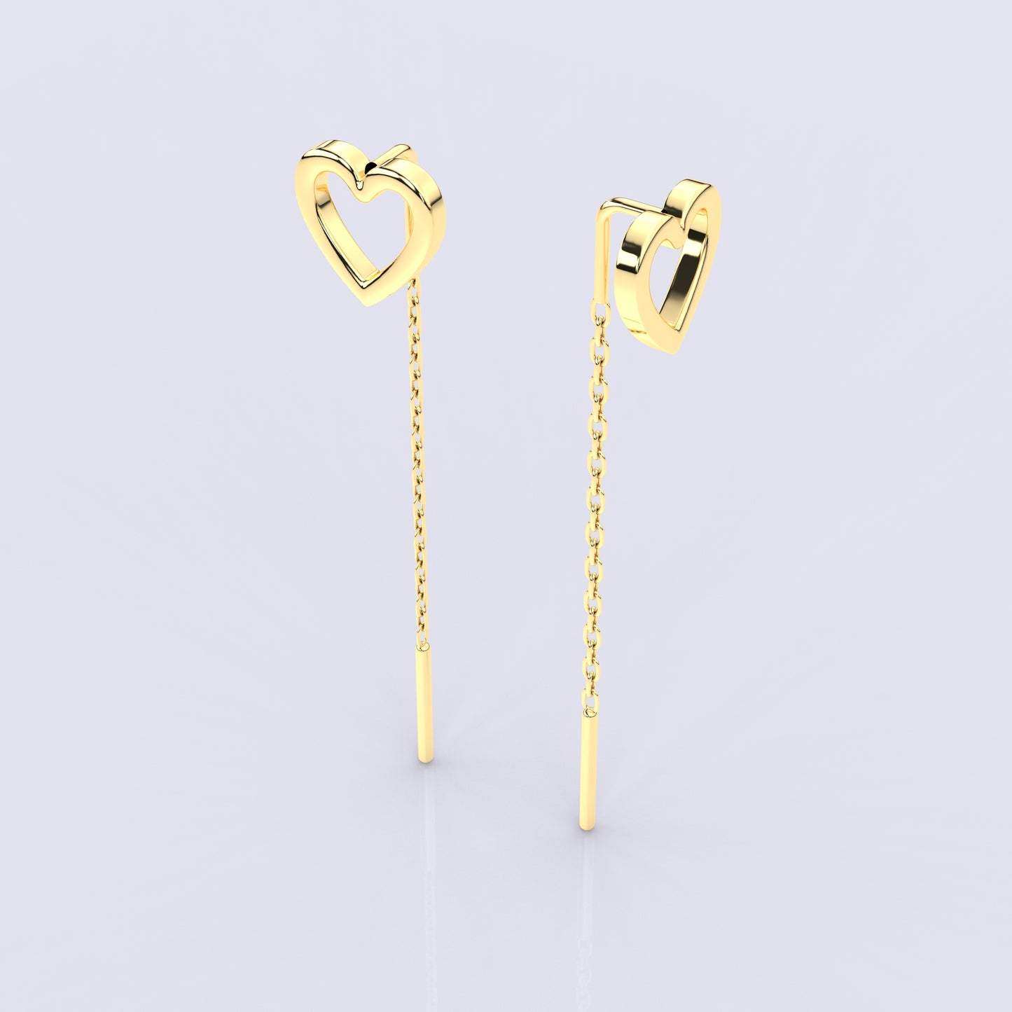 Heart Yellow gold Sui Dhaga 925 silver Earring