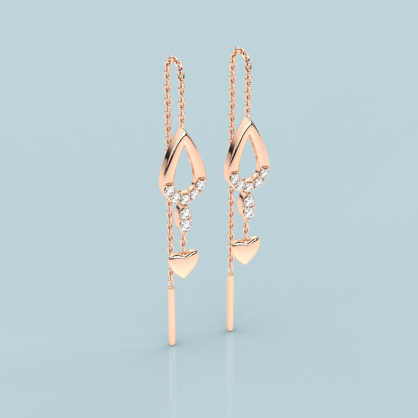 Pear Rose gold Sui Dhaga 925 silver Earring