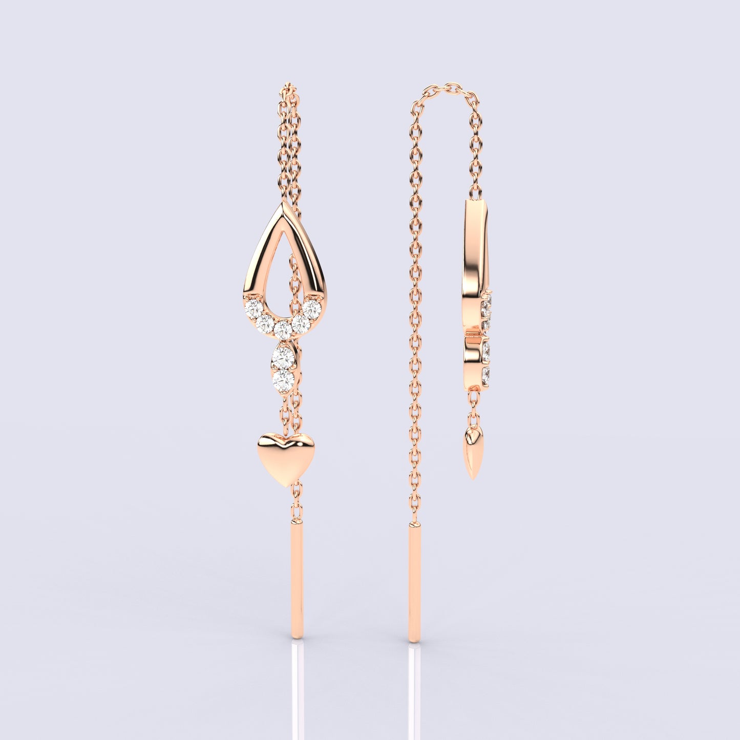 Pear Rose gold Sui Dhaga 925 silver Earring