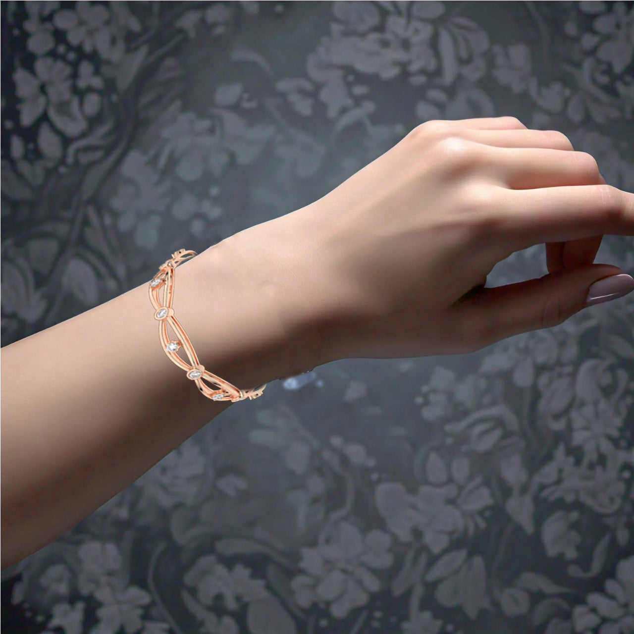 Rose gold Hollow Bangle 925 Sterling Silver