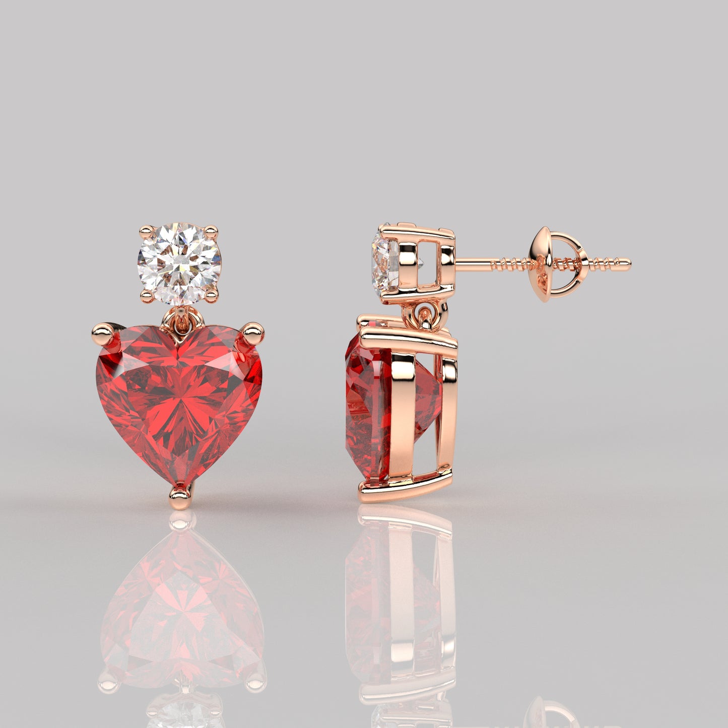 Ruby Heart Moissanite Diamond 925 Silver Earring