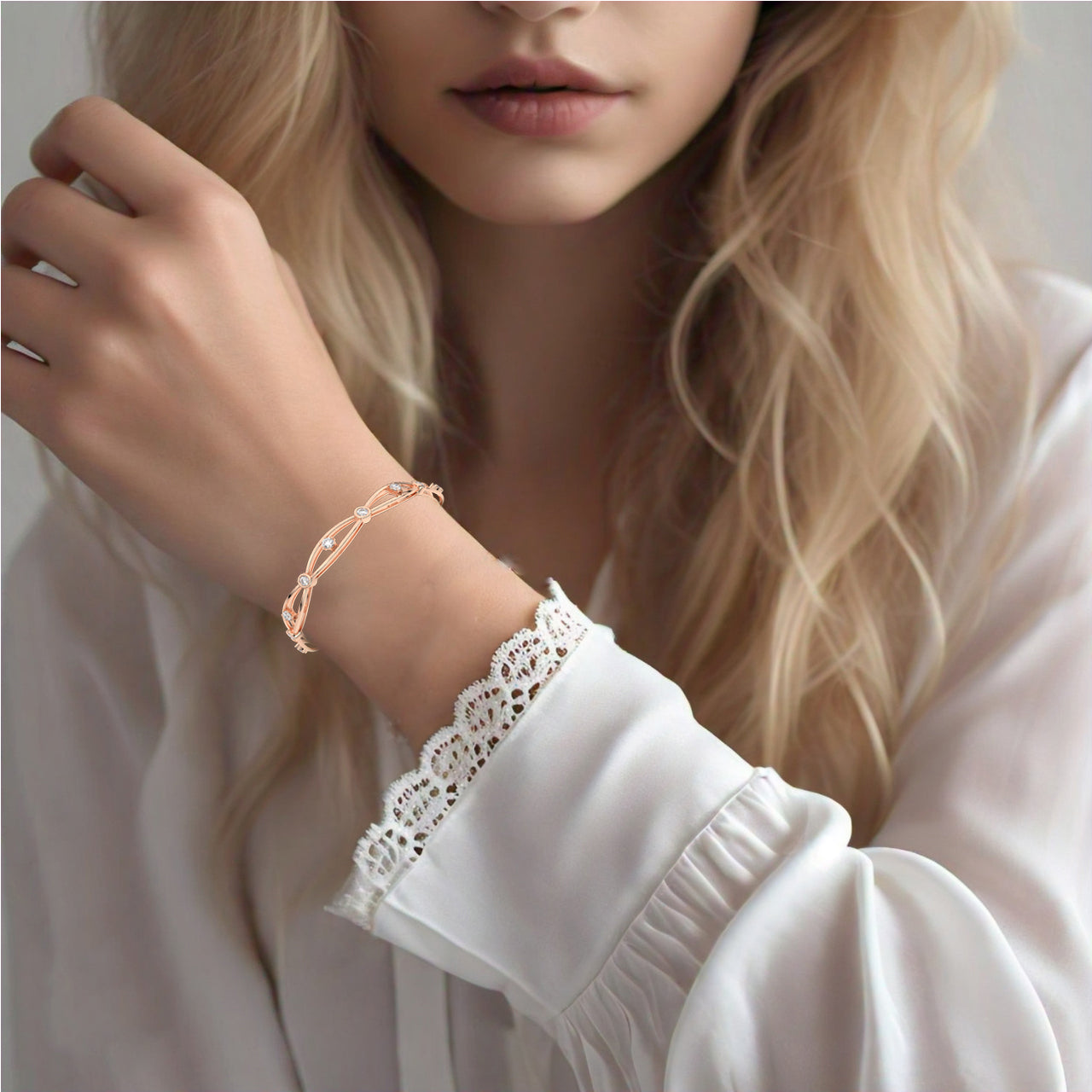 Rose gold Hollow Bangle 925 Sterling Silver