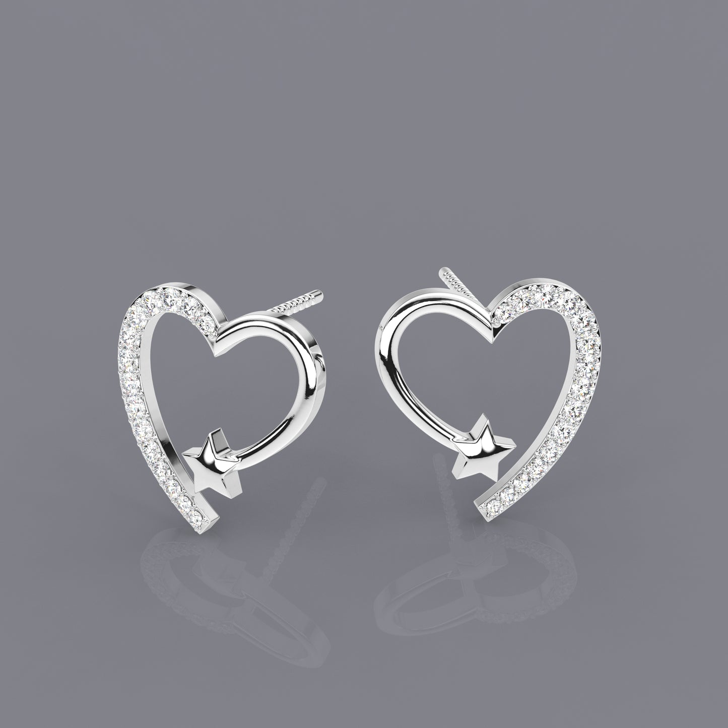 Heart star Moissanite Diamond 925 Silver Earring