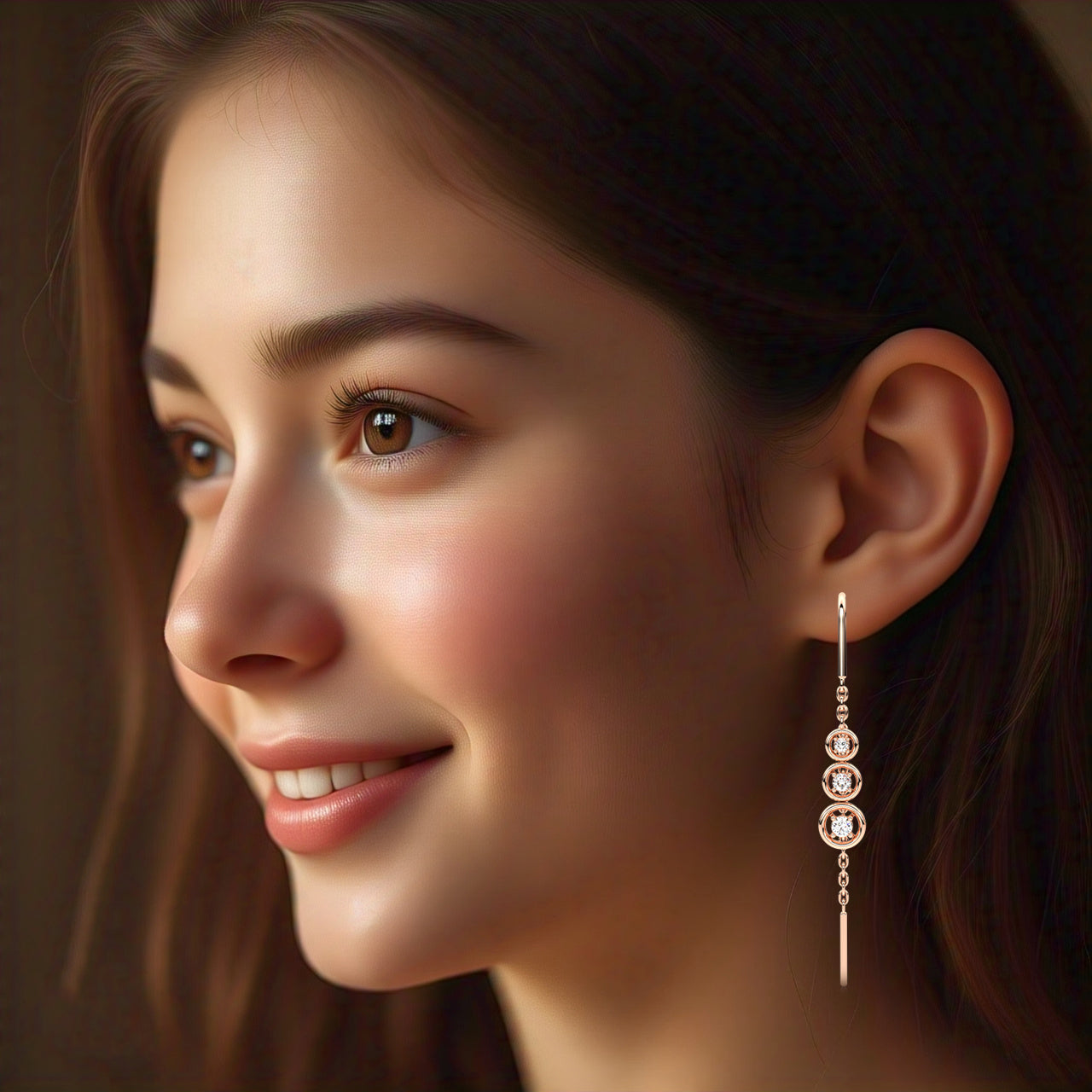 Rose gold Round Sui Dhaga 925 silver Earring