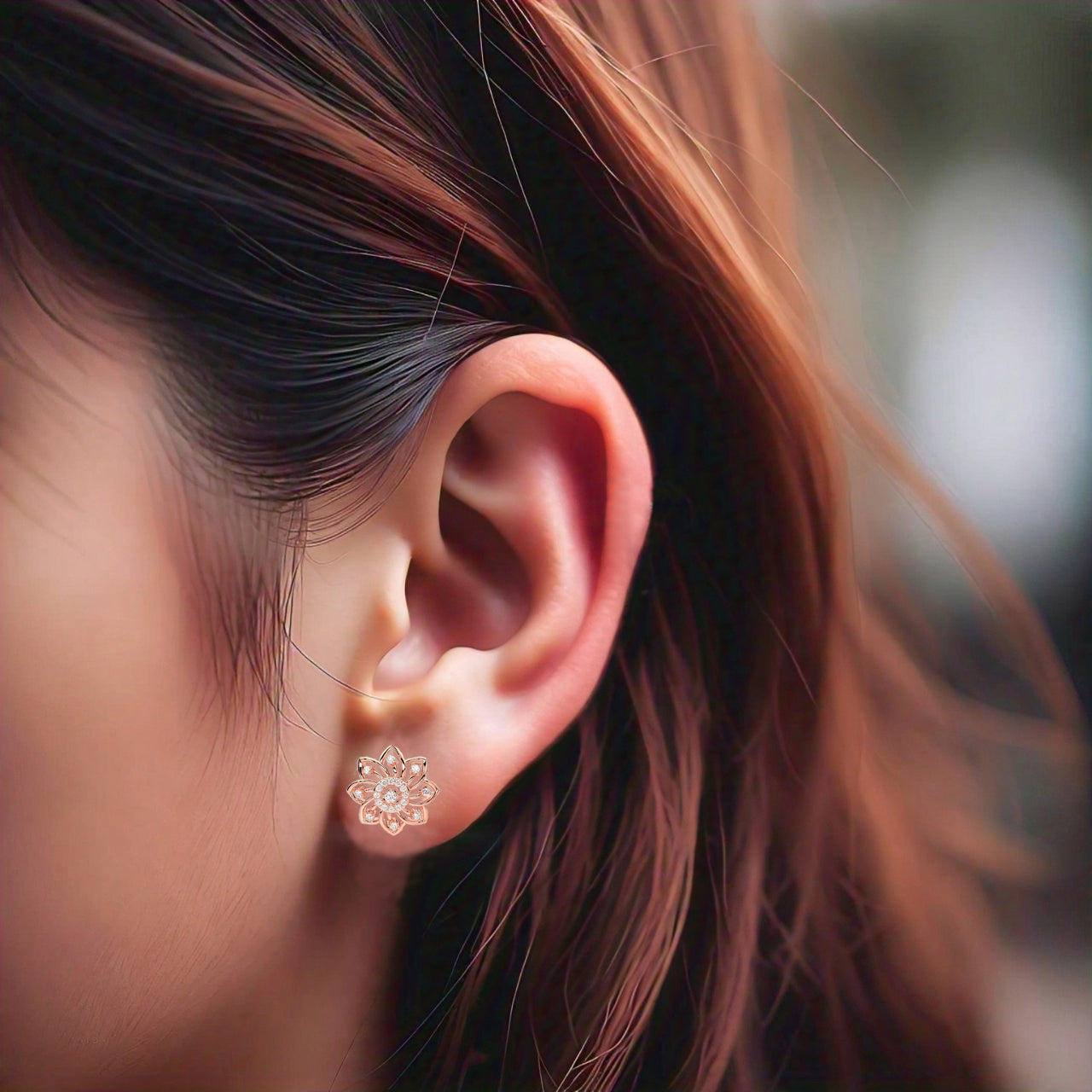 Rose gold Flower 925 Silver Earring