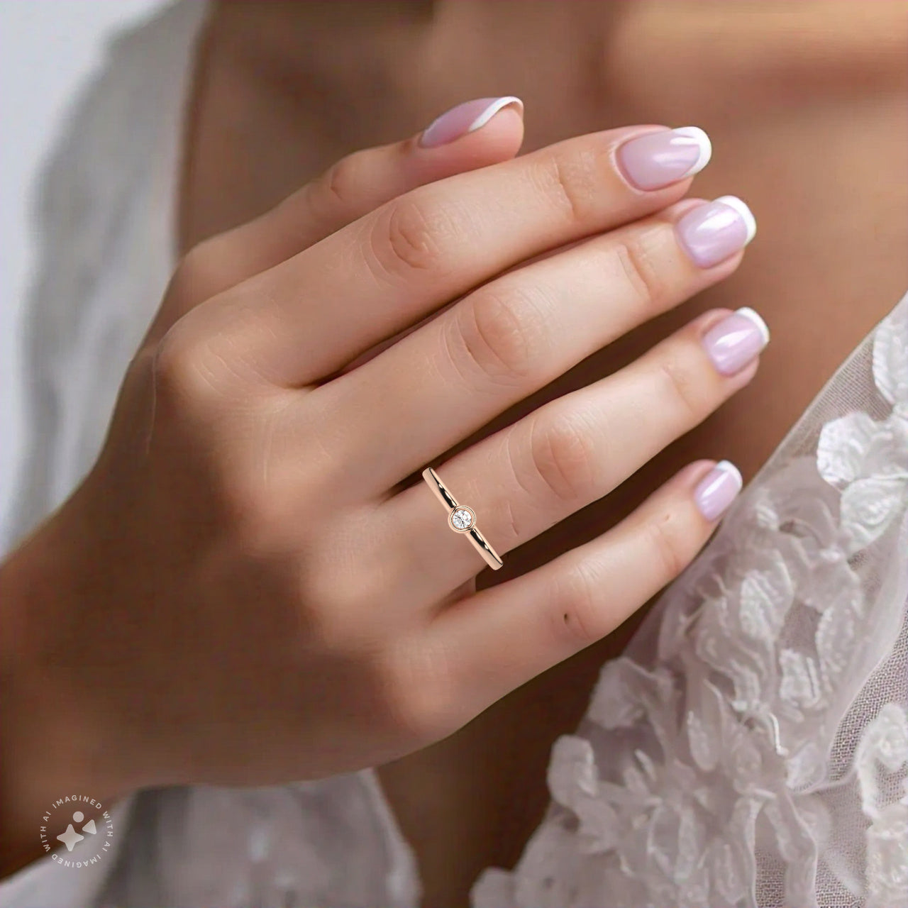 Rose gold Bezel stone 925 Silver Ring