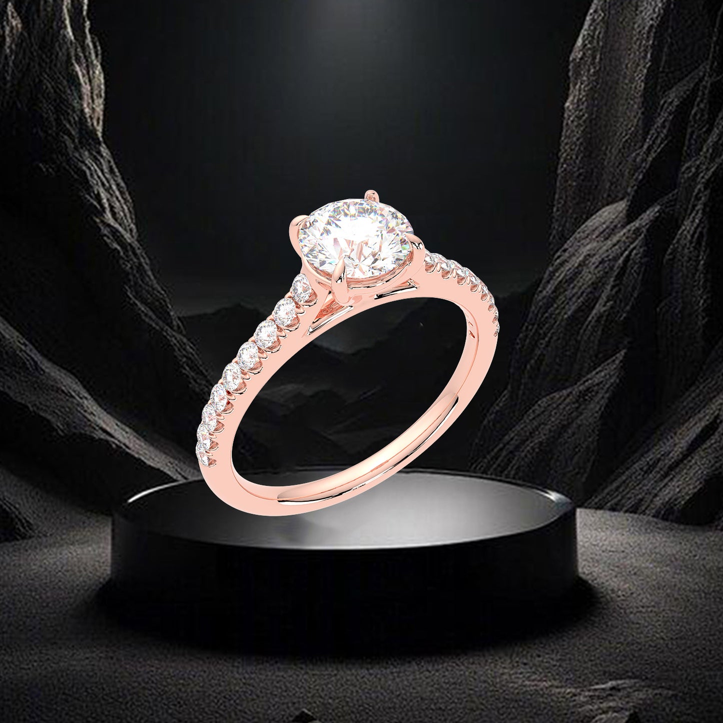 Rose gold Solitaire 925 Silver Round Ring