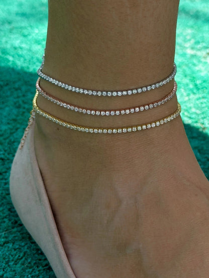 Tennis Three Colour 925 Silver Anklet