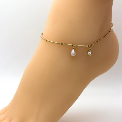 Filled Pearl 925 Silver Anklet