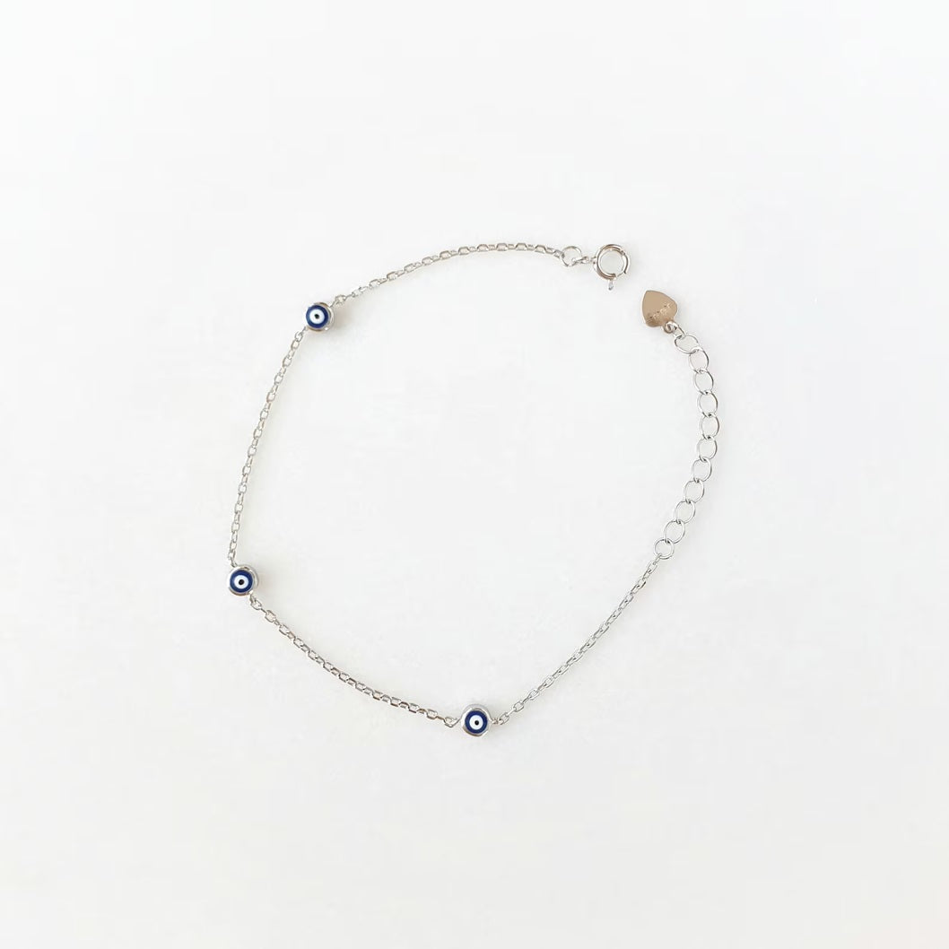 Triple Greek Evil Eye 925 Silver Bracelet