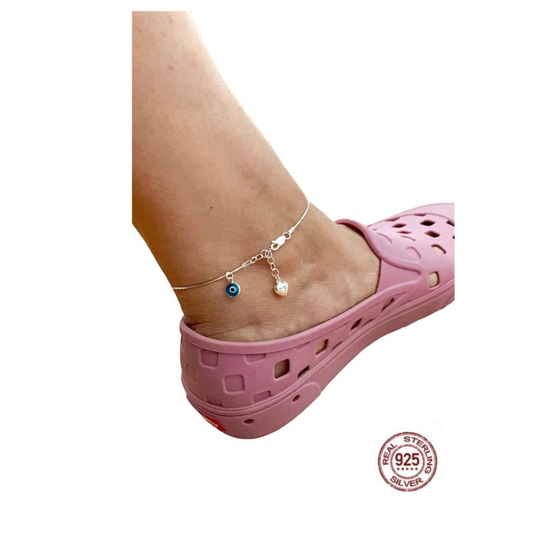 Snake Chain Evil Eye 925 Silver Anklet