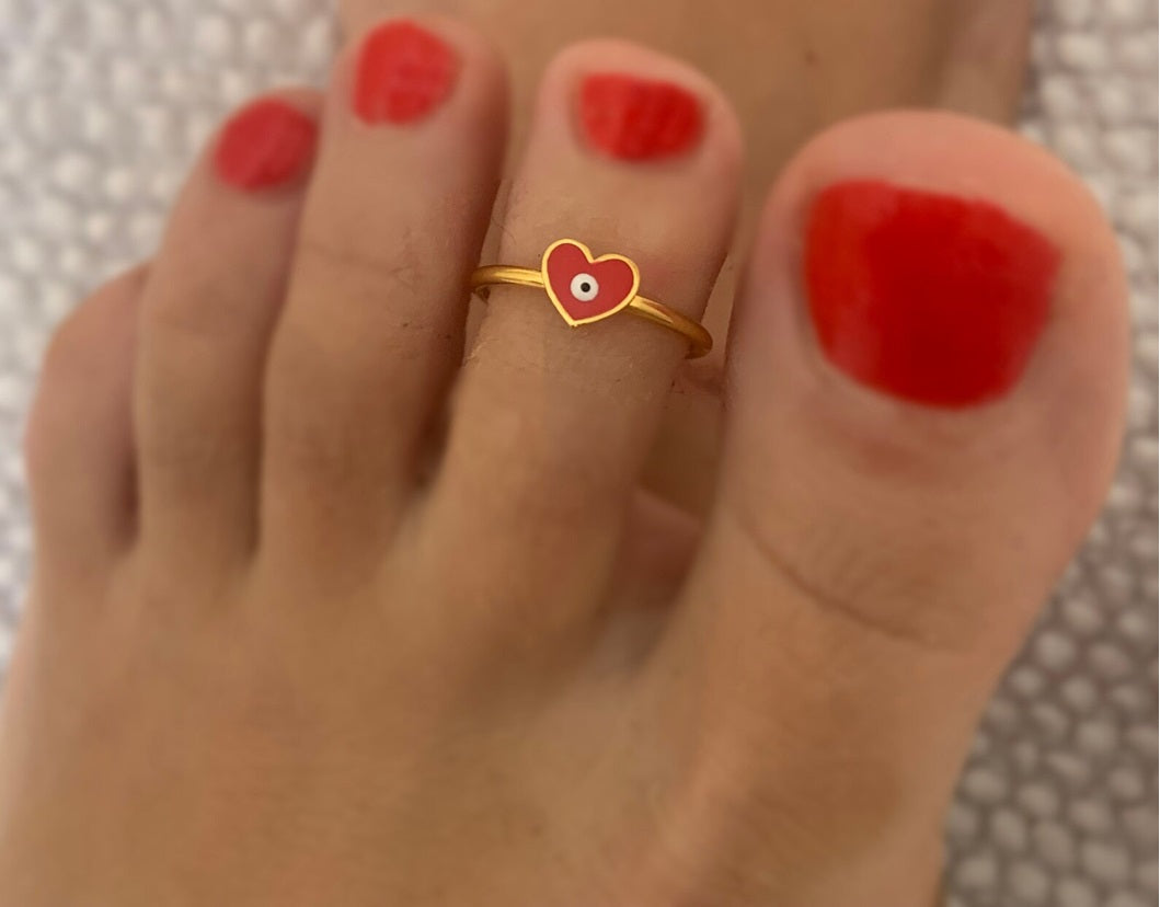 Red Heart Evil Eye 925 Silver Toe Ring