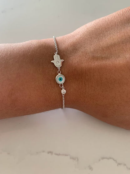 Three combo Hamsa Evil Eye 925 Silver Bracelet