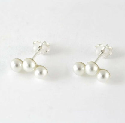 Triple Mini Pearl 925 Silver Earring