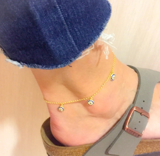 Sapphire Evil Eye 925 Silver Anklet