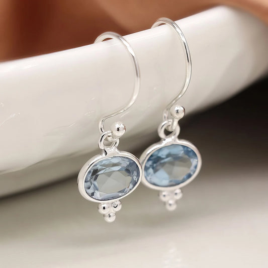 Oval Blue 925 Silver Earring